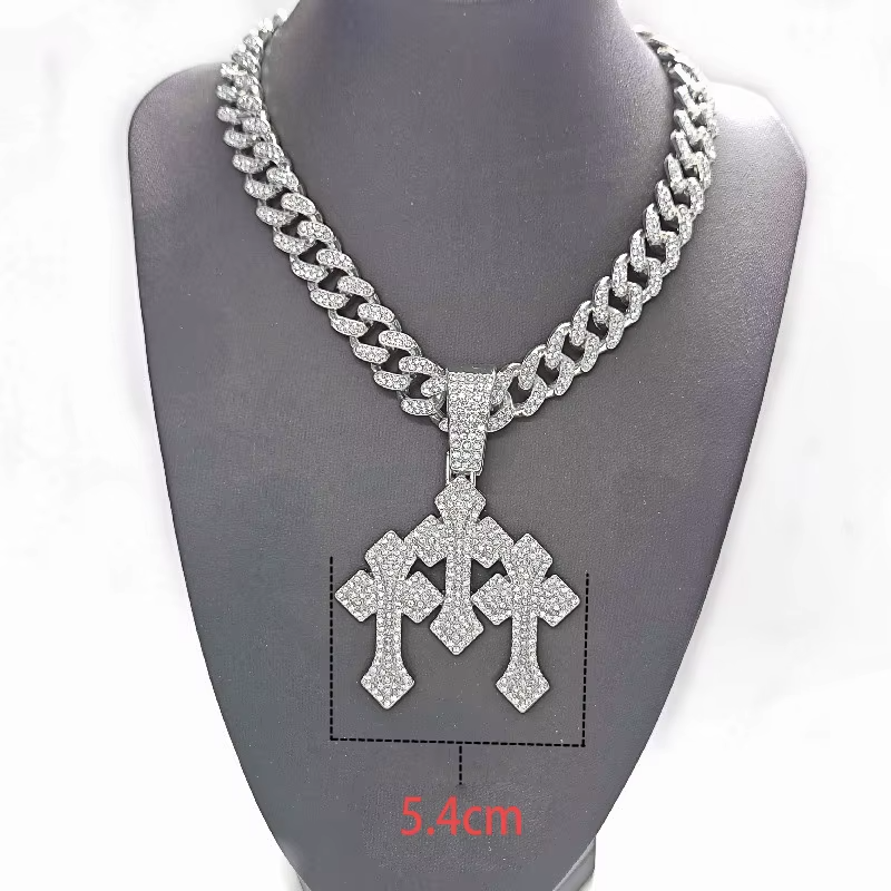 Iced Out Triple Cross Pendant Necklace