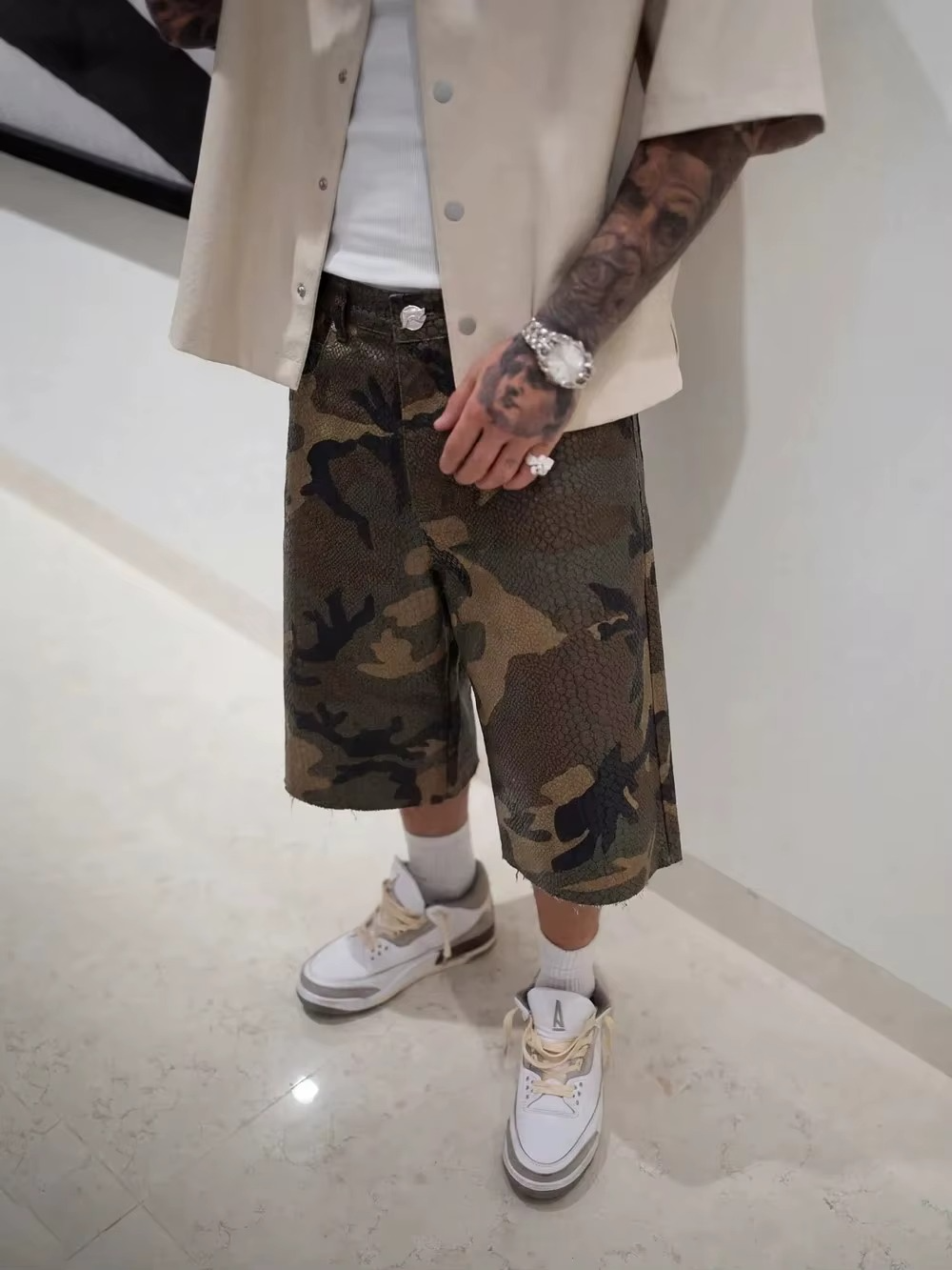 Camo Snake Denim Shorts