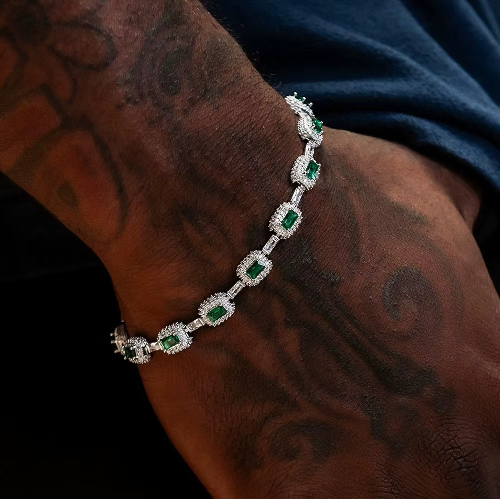 Emerald Pavé Silver Bracelet