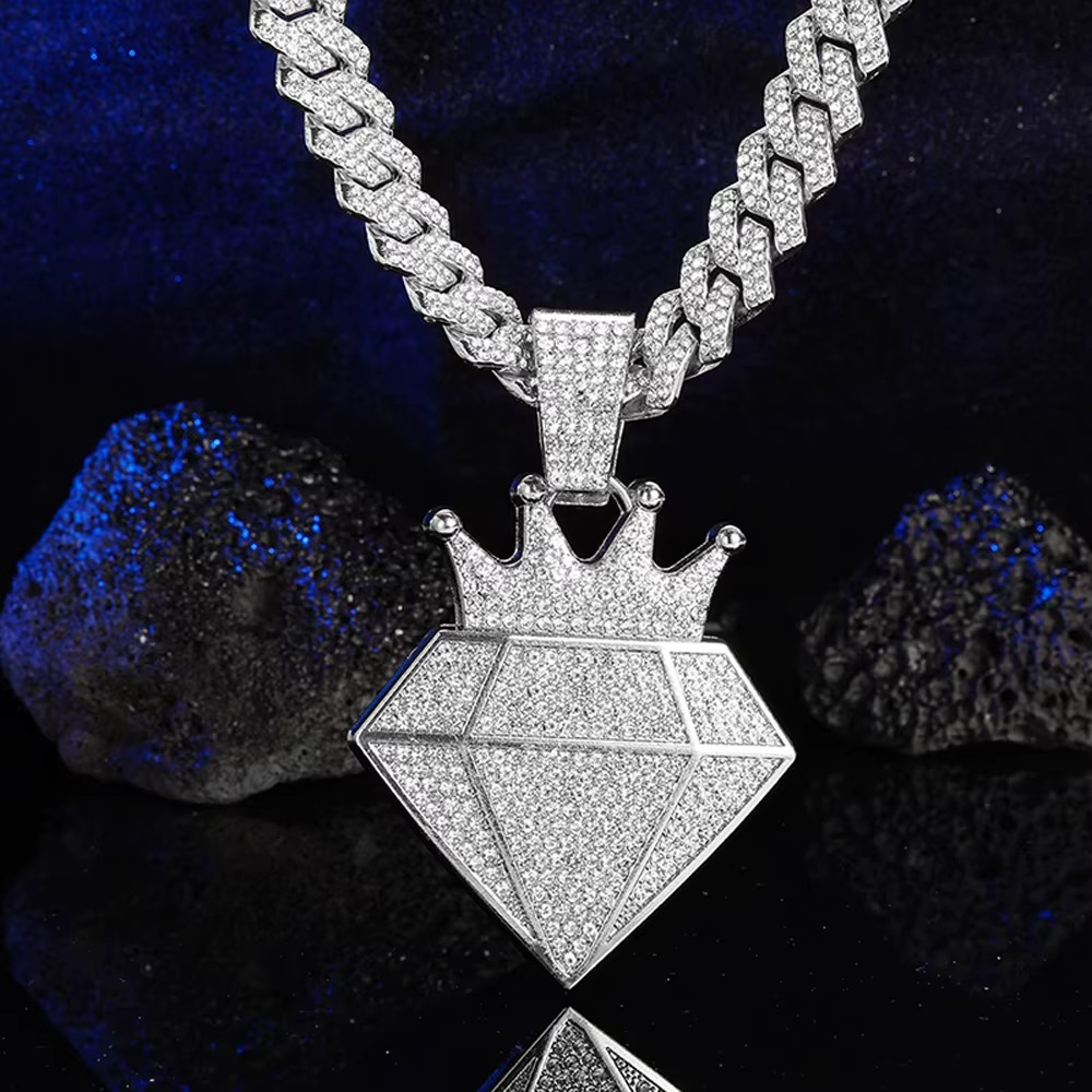 Iced Out Crown Diamond Cuban Link Necklace