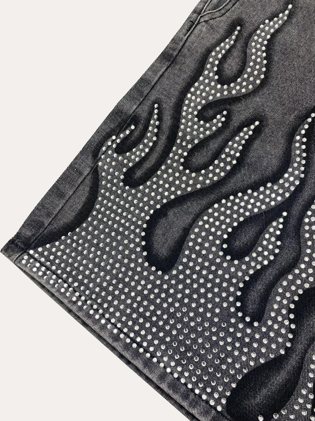 Rhinestone Flame Denim Shorts