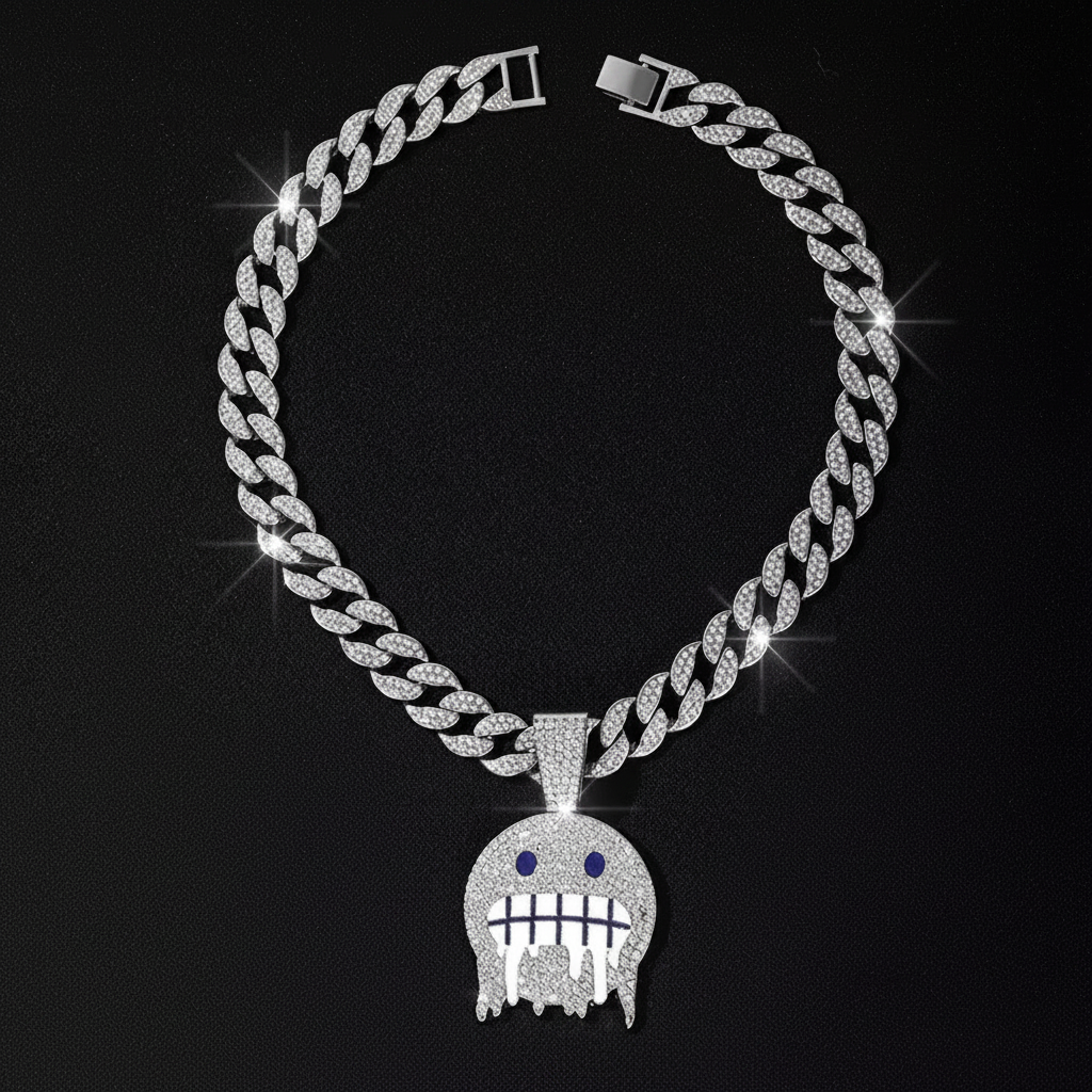 Iced Out Ghost Drip Cuban Link Necklace