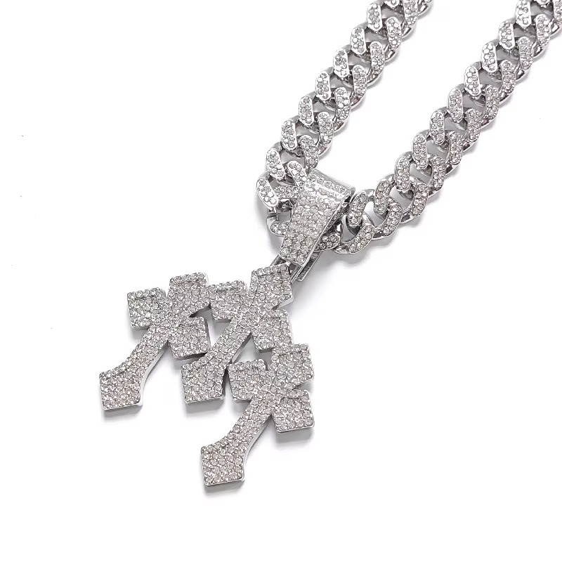 Iced Out Triple Cross Pendant Necklace