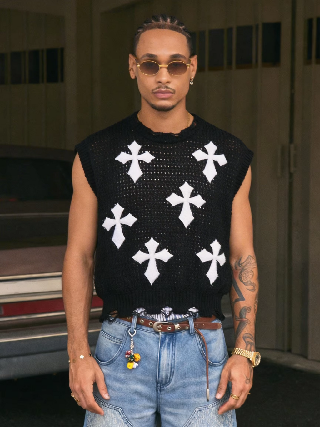 Cross Knit Vest — Black