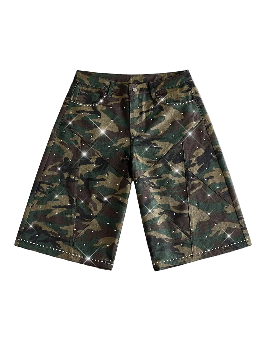 Camo Stud Denim Shorts
