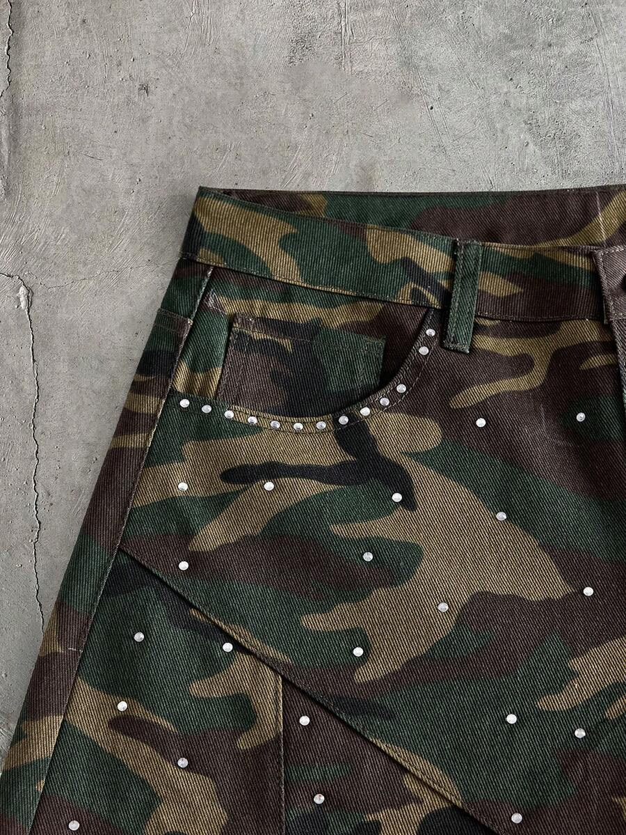 Camo Stud Denim Shorts