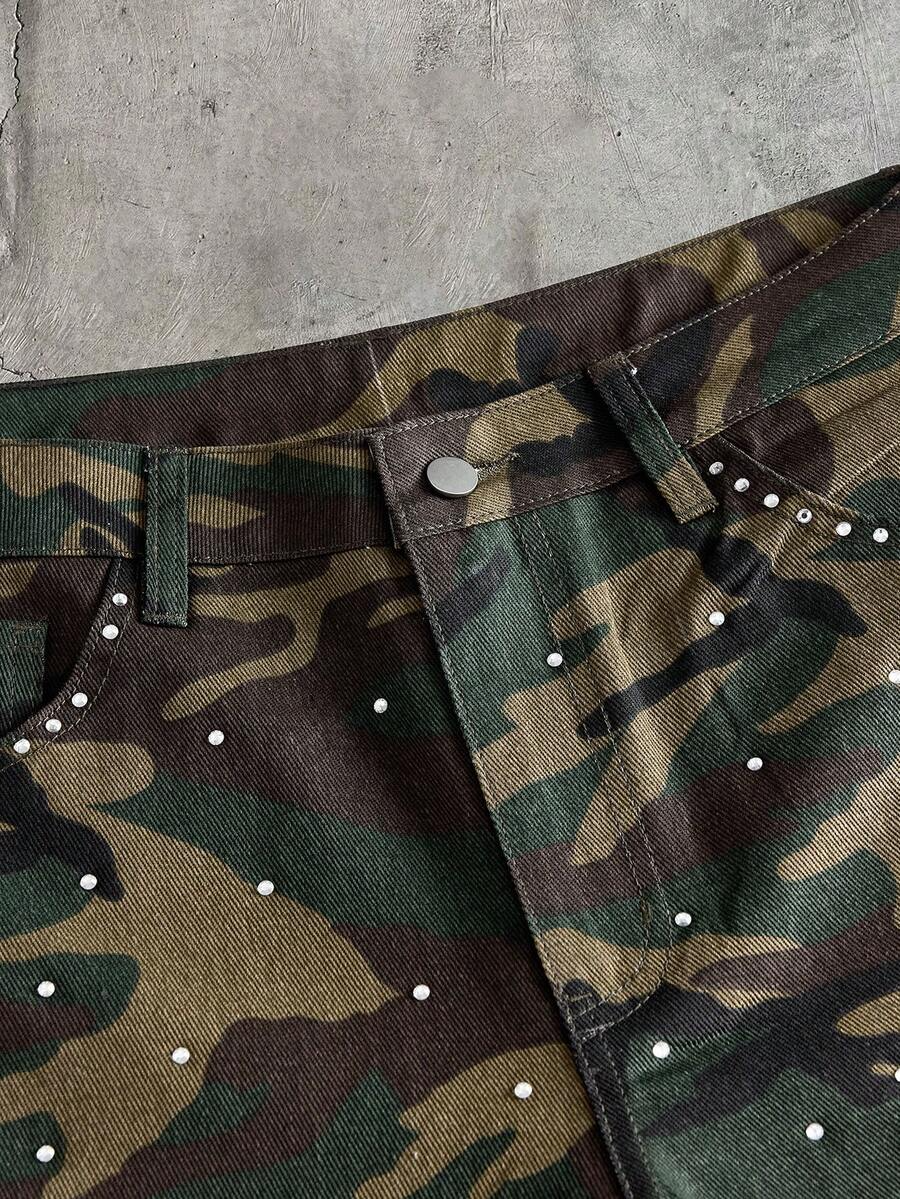 Camo Stud Denim Shorts