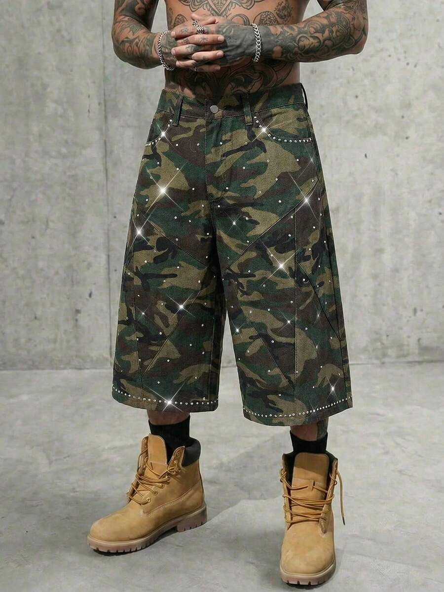 Camo Stud Denim Shorts