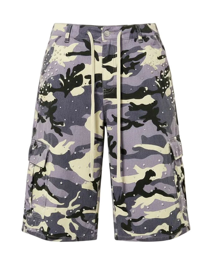 Camo Cargo Denim Purple Shorts