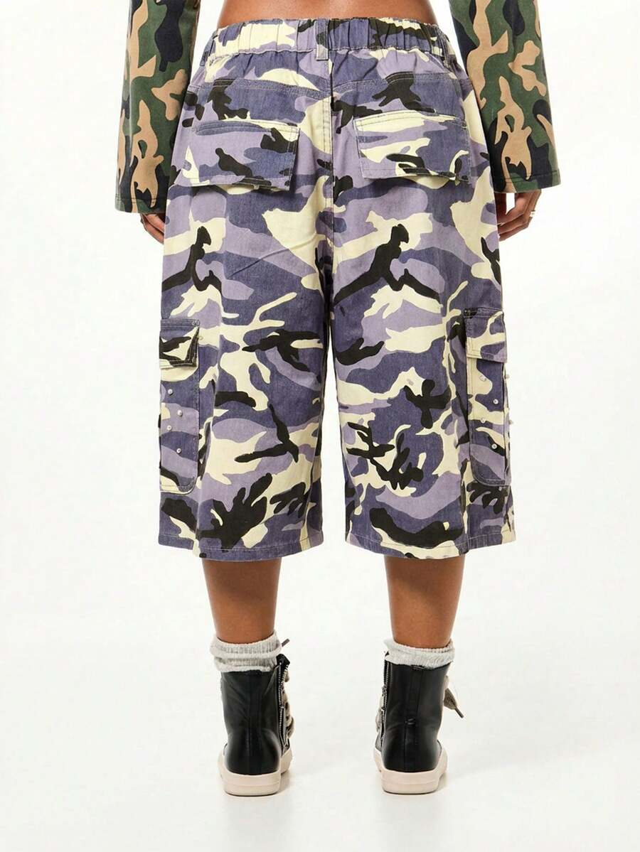 Camo Cargo Denim Purple Shorts