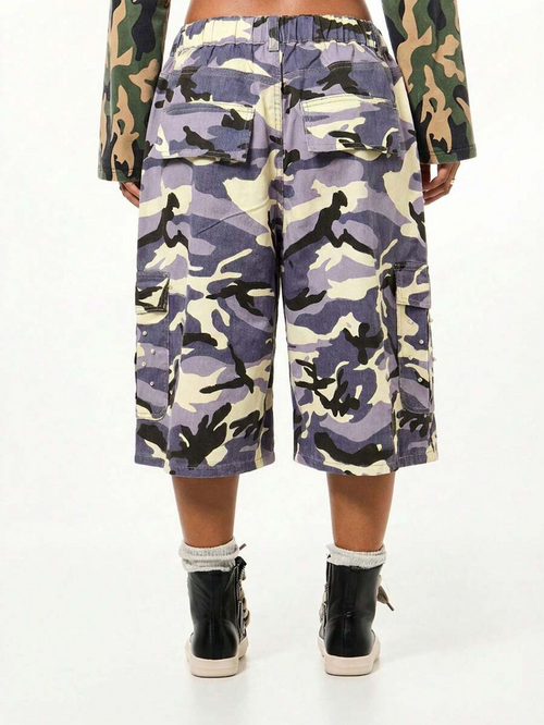 Camo Cargo Denim Purple Shorts