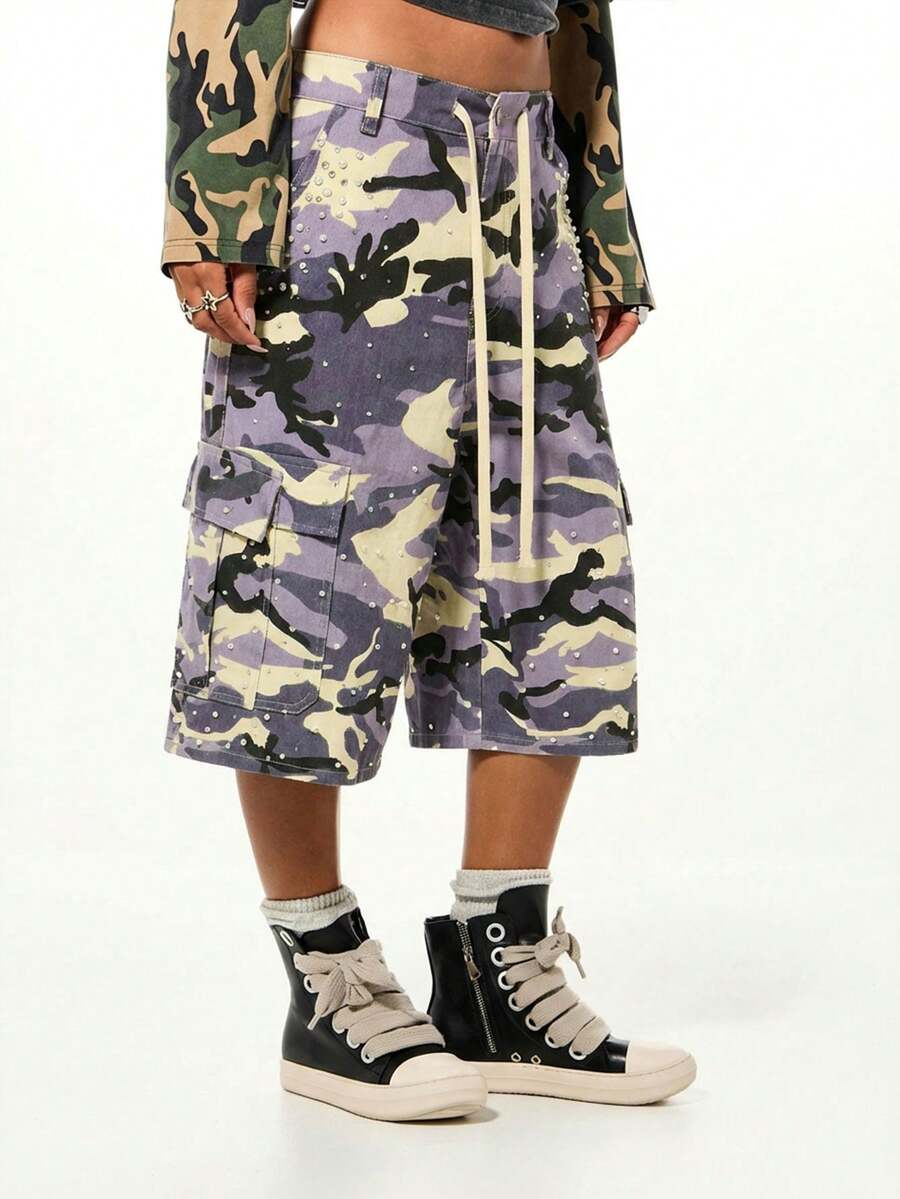 Camo Cargo Denim Purple Shorts