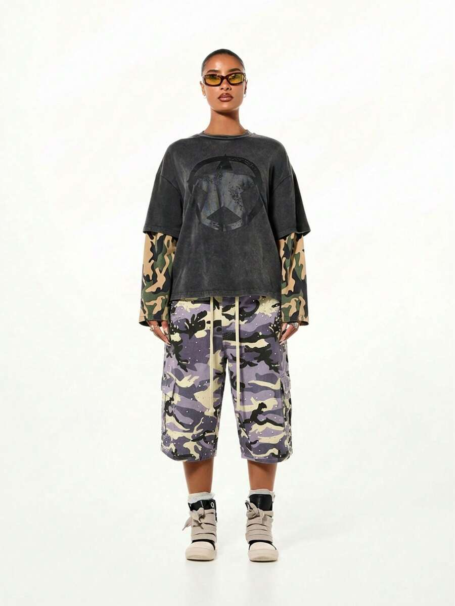 Camo Cargo Denim Purple Shorts