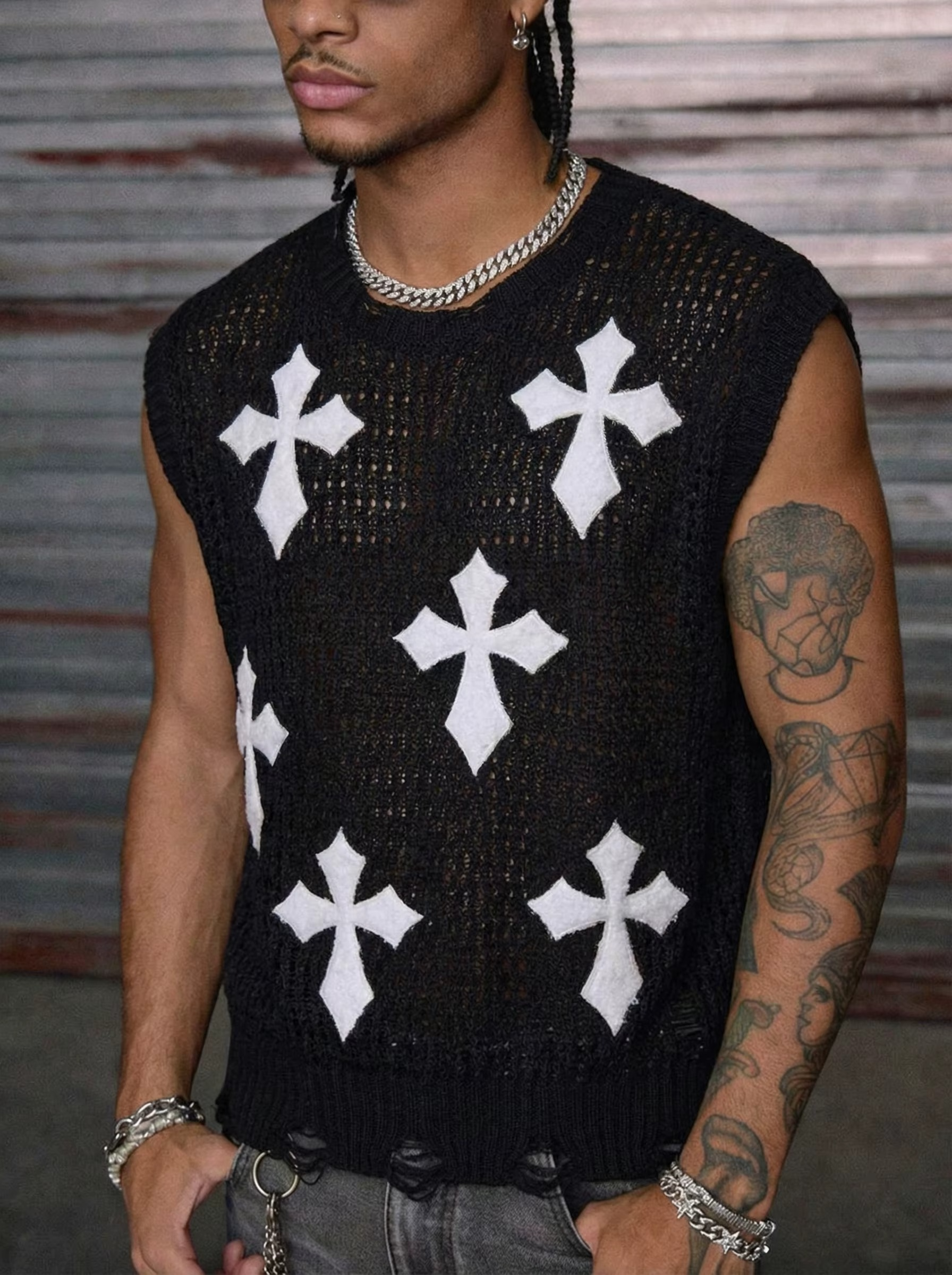 Cross Knit Vest — Black