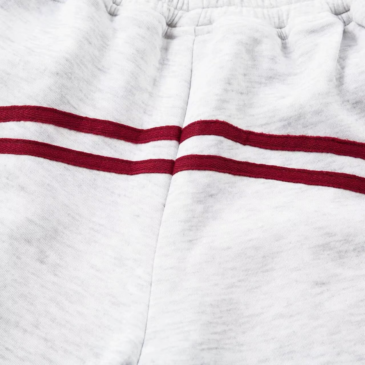 Double Stripe Balloon Sweatpants — Grey/Burgundy