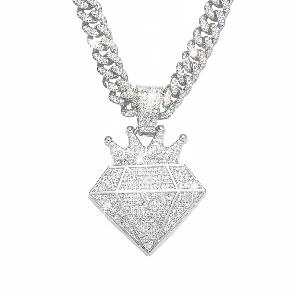 Iced Out Crown Diamond Cuban Link Necklace