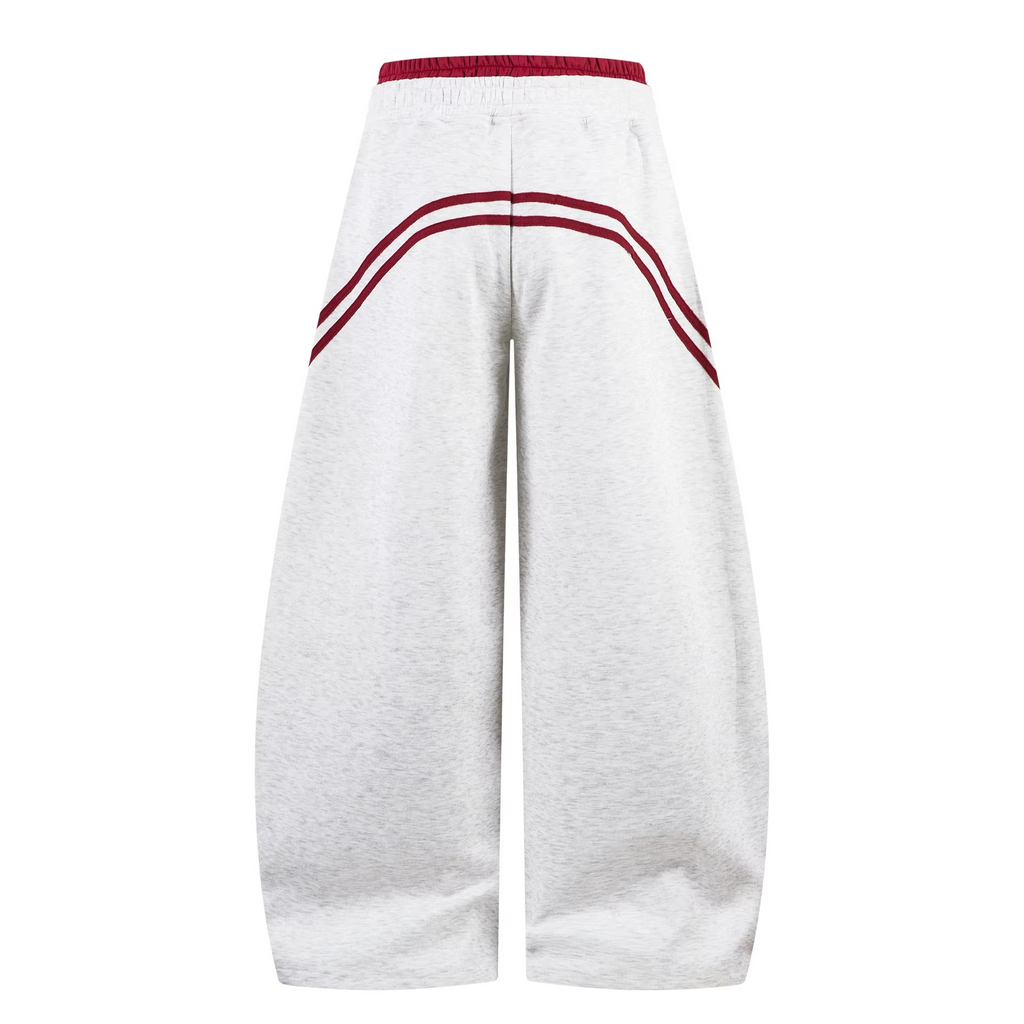 Double Stripe Balloon Sweatpants — Grey/Burgundy