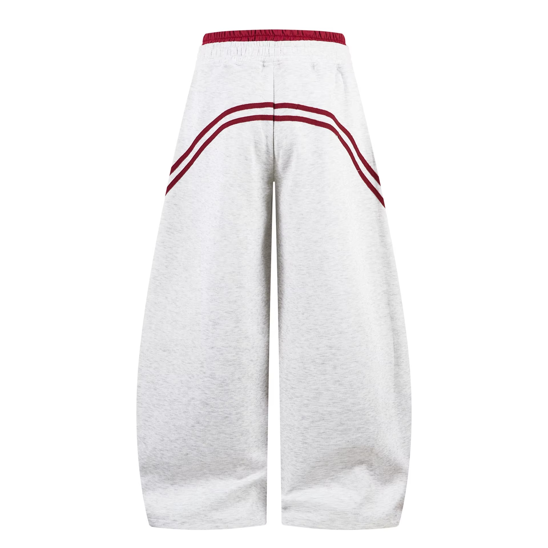 Double Stripe Balloon Sweatpants — Grey/Burgundy