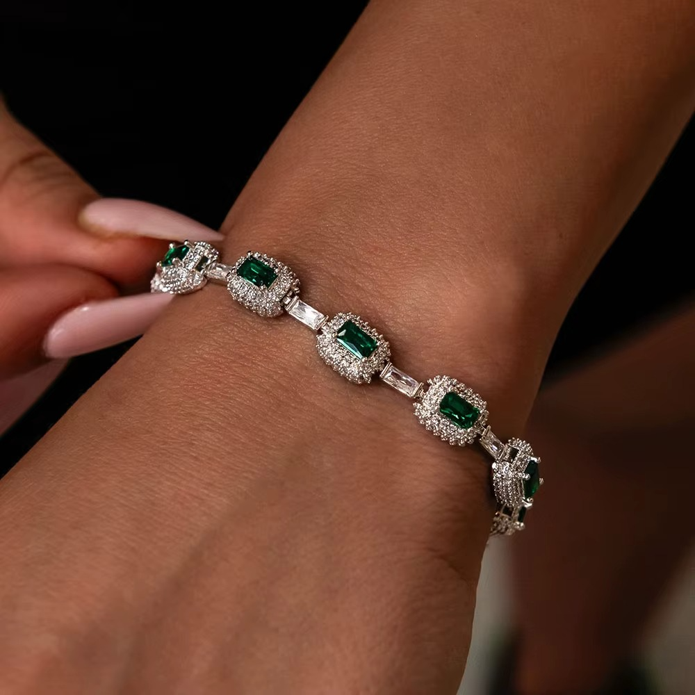 Emerald Pavé Silver Bracelet