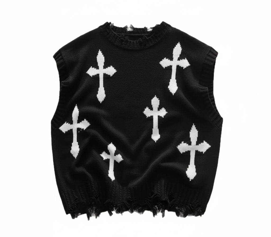 Cross Knit Vest — Black