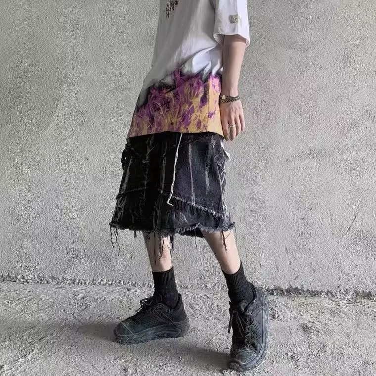Diagonal Panel Fringe Shorts