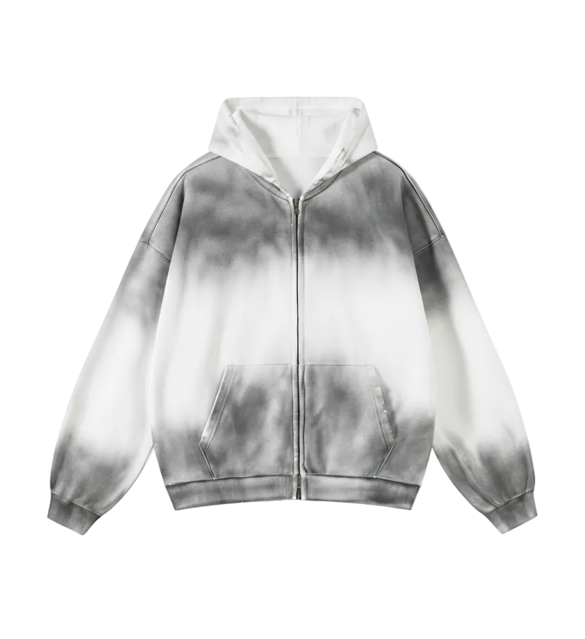 Smoke Wash Zip Hoodie — Grey