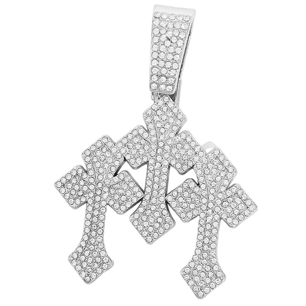 Iced Out Triple Cross Pendant Necklace