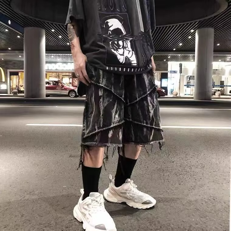 Diagonal Panel Fringe Shorts
