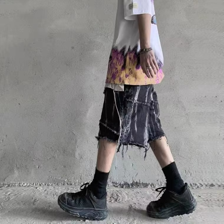 Diagonal Panel Fringe Shorts