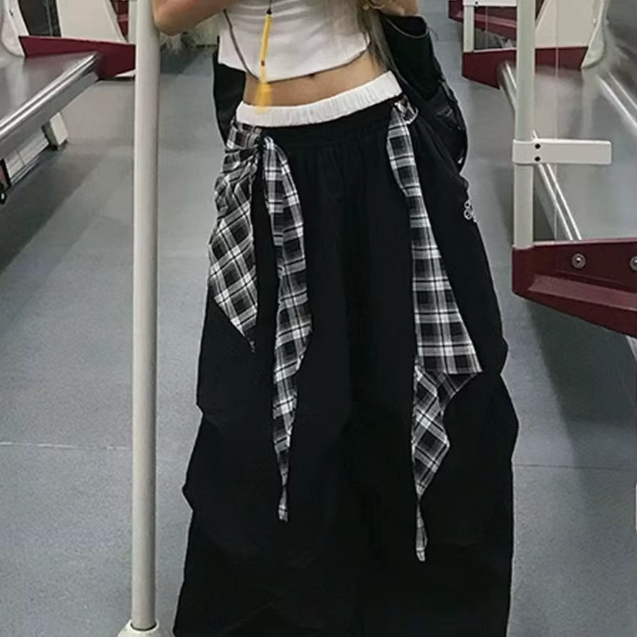 Plaid Sash Balloon Pants