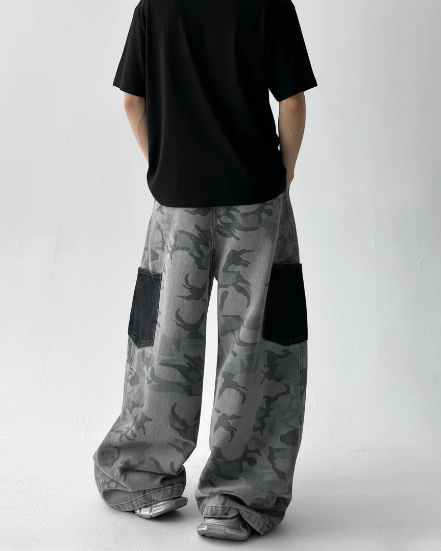 Camo Patchwork Baggy Jeans