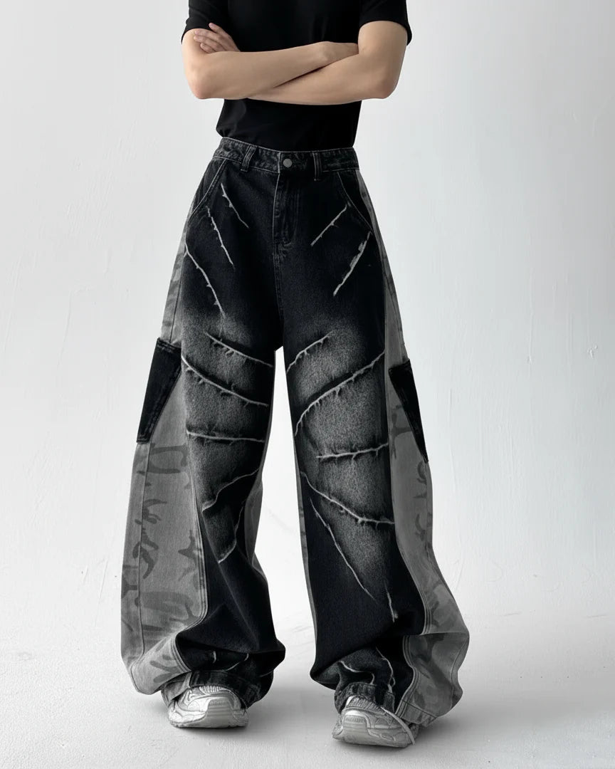 Camo Patchwork Baggy Jeans