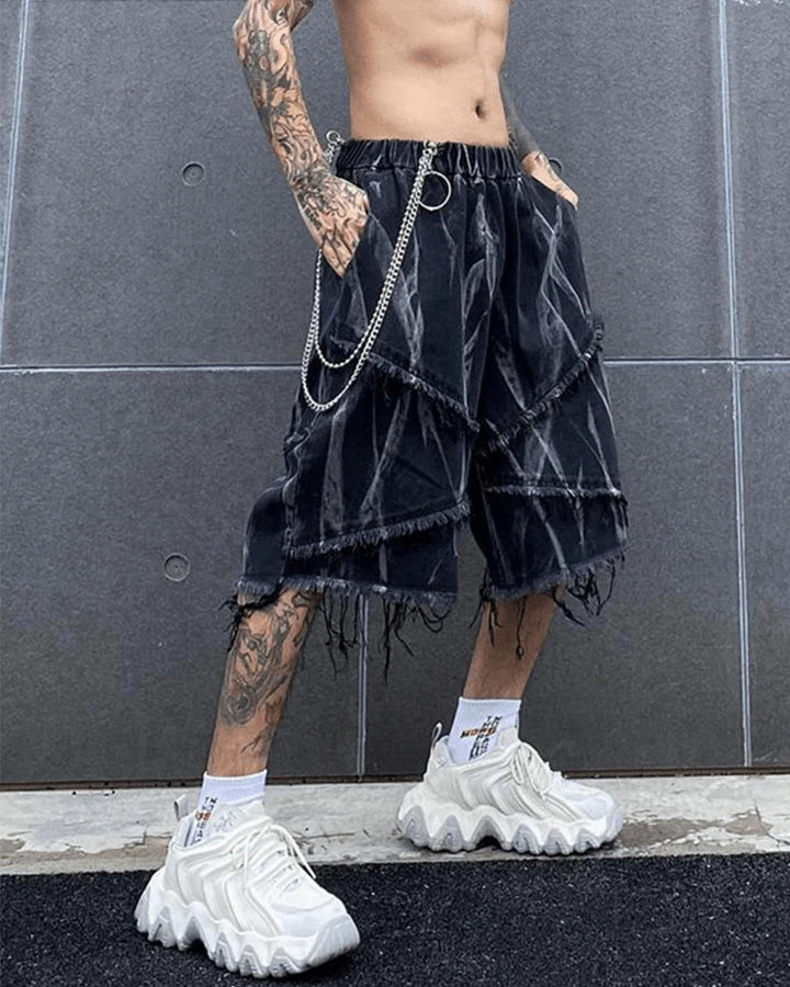 Diagonal Panel Fringe Shorts