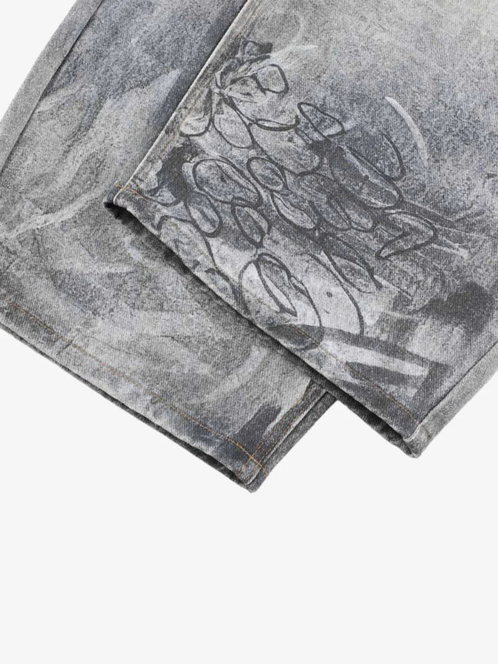Graffiti Print Balloon Denim — Ice Grey