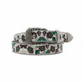 Floral Rhinestone Western Belt — White/Green