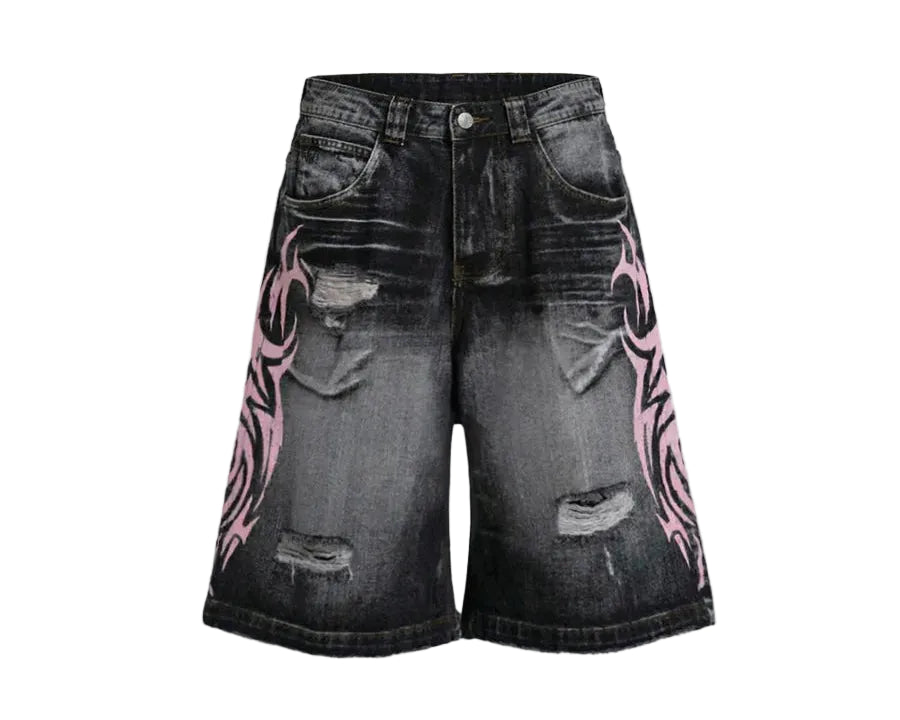 Tribal Embroidered Denim Shorts
