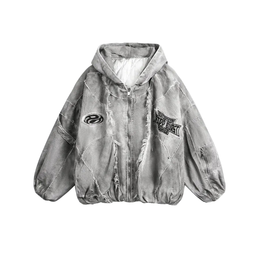 Gothic Patch Puffer Denim Jacket
